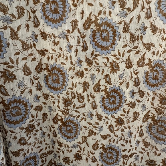 Lucky Brand bohemian sheer dress with a cream and blue floral design. - Picture 4 of 7